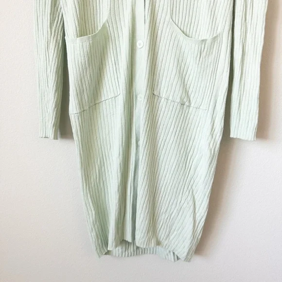 MOUSSY Mint Green Ribbed Duster Cardigan